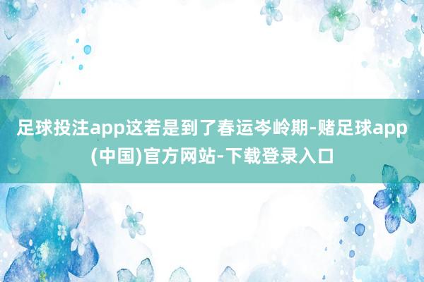 足球投注app这若是到了春运岑岭期-赌足球app(中国)官方网站-下载登录入口